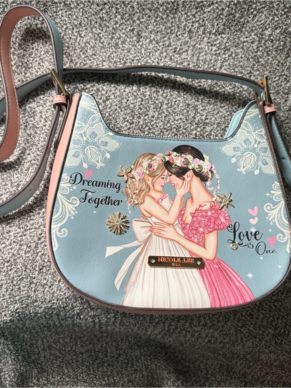 Nicole Lee Blue & Pink 'Dreaming Together' Floral Illustration Crossbody